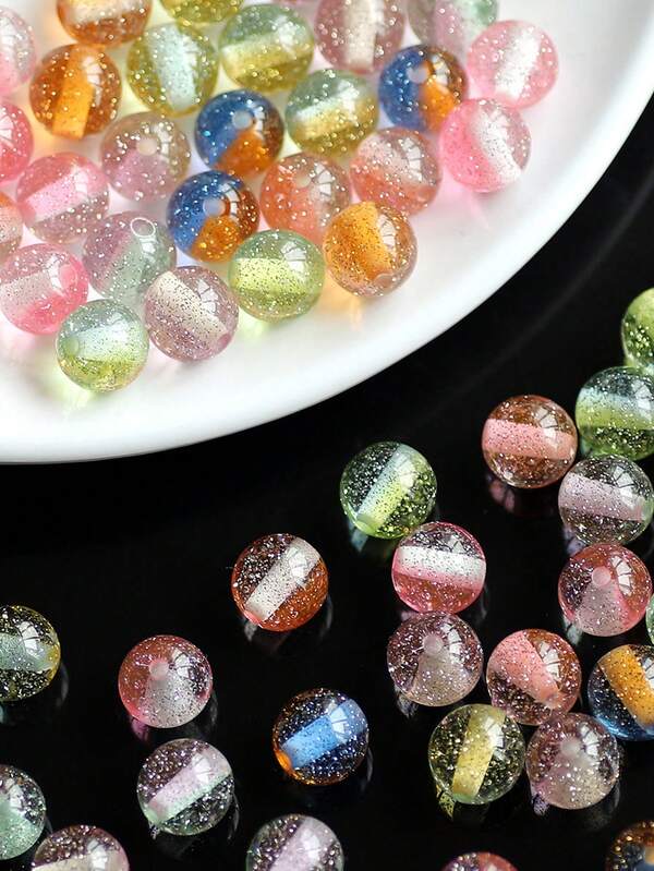 50pcs Shiny Colorful Resin Spacer Beads, Loose Round Beads For Jewelry Making, Handmade Bracelet Craft DIY Accessories