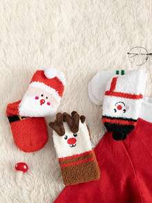 1 Pair Christmas Santa Claus Reindeer Snowman Thick Warm Coral Fleece Socks Suitable For Christmas Costume And Daily Wear - Multicolor - View 4