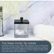 H Apothecary Glass Cotton Jar Holder Qtips, Cotton Balls, Floss, Storage Canister, Bathroom Organization, With Matte Black 304L Stainless Steel Lid, Vanity Organizer - Negro - - Ver 7