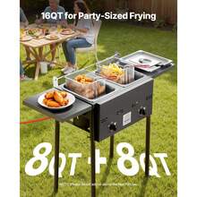 Outdoor Propane Deep Fryer, Dual-Tank 8QTx2 Commercial Fryer, Stainless Steel Cooker With Foldable Platform, Dual Basket, And Heat Adjustment, Floor Standing Fryers For Restaurant Home Snack Bar - 8QTx2 - View 2