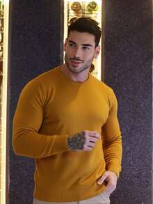 TRICOT DE LUXO Men's Basic Knitted Sweater, Quality Pullover, Autumn Winter, Father's Day - Mustard Yellow - View 6