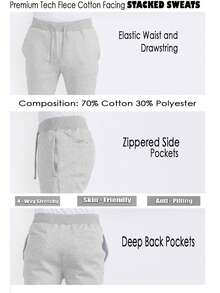 Mens Casual Tech Fleece Solid Stacked Sweat Pants - Black White - View 4