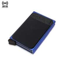 Tarjetero emergente de doble metal, bloqueador anti RFID, billeteras de aluminio para hombres, billetera inteligente mágica, pequeña y minimalista - Negro - Ver 3