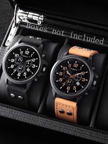 Set de 3 relojes de cuarzo para hombres: correa de piel sintética clásica, esfera redonda, diseño duradero - el regalo perfecto para él - Multicolor - Ver 4