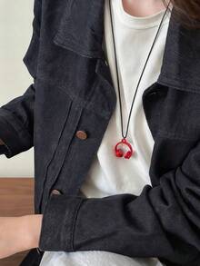1pc Earphone Necklace, Red/Black/Silver/Ombre Pink/Ombre Purple Earphone Necklace, Unique & Fun Necklace, Holiday & Party Gift Necklace, Suitable For Gatherings, Daily Wear And Theme Parties
