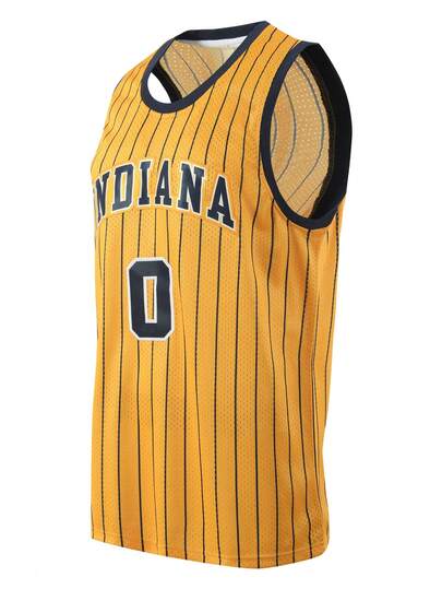 男士刺绣篮球服 0 黄色休闲无袖背心 V 领 T 恤派对运动上衣