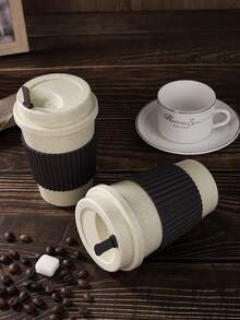 1pc Plastic Coffee Cup, Travel Mug With Lid - Multicolor - View 5