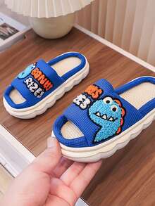 1 Pair Unisex Kids/Toddlers' Indoor Outdoor Slippers, Non-Slip Durable Comfortable Home Shoes, Flat Slides - Blue - View 4