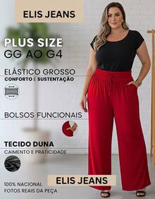 Duna Women's Plus Size High Waist Wide Leg Pants With Thick Elastic And Zero Transparency - 紅色 - 查看 4