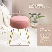 Vanity Stool, Pink Vanity Stools For  Room, Round Ottoman Foot Stool, Velvet Footrest Vanity Chair For Bathroom Vanity, Bedroom, Living Room, Entryway, Offices,23566354 - Hot Pink - View 5