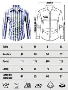 Camisa casual de manga larga con botones y cuello a rayas para hombre, versátil para cita, playa, vacaciones, regalo - Azul y blanco - Ver 8