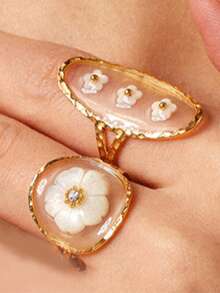 1 pieza Anillo abierto de acero inoxidable chapado en oro de 18K con diseño de flor 3D, resistente al agua, alta retención de color, joyería de alta gama, adecuado como regalo de Navidad, Año Nuevo para amante, mamá, amigo o anillo de compromiso