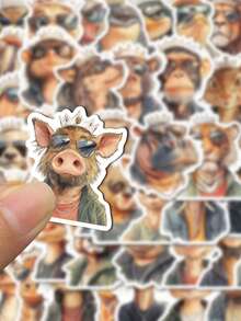 SCXXBSW 50pcs Fun Cartoon Cool King Animal Vector Art Creative Stickers Suitable For Handbooks, Phone Cases, Laptop Suitcases, Refrigerators - متعدد الألوان - مشاهدة 6