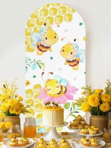 1 pezzo Copertura in tessuto ad arco con motivo carino di api, copertura di sfondo (supporto non incluso), sfondo con api e favi, sfondi fotografici, decorazione per fondo di festa, tessuto di sfondo, può essere combinato con palloncini per decorazione, decorazione per festa di 1° compleanno, decorazione per sfondo di festa di matrimonio, decorazione per baby shower, decorazione per festa di rivelazione del sesso, decorazione per la casa, decorazione per festa di vacanza