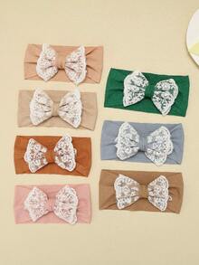 1pc Autumn/Winter Knitted Striped Baby Headband, Lace Embroidered Floral Bow Infant Headwear, Cute & Sweet Girls Princess Hair Accessories