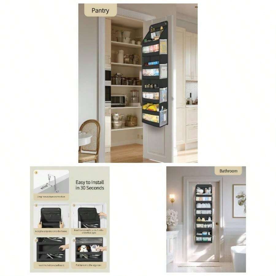 5 Tier 1Pc Over Door Organizer, Swing - Proof Door Organizer Hanging With PVC, Behind Door Storage Bedroom Nursery Closet Laundry Pantry Bathroom, - Black + 1 Pack - View 1