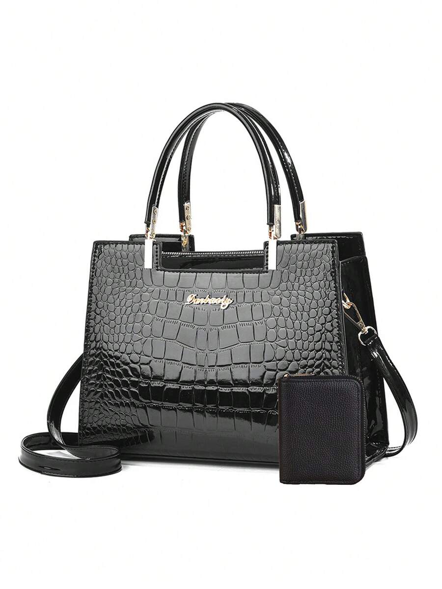 Nuevo conjunto de bolso de mujer con estampado de cocodrilo, bolso de gran capacidad con práctico portacartas, bolso de hombro de moda, bolso cruzado multifuncional con correa desmontable, regalo del Día de la Madre, bolso esencial para mamá, bolso de oficina y casual para mujer