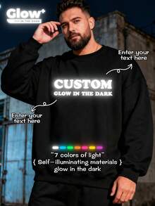 بلوزة رياضية مضيئة في الظلام، مخصصة وشخصية للرجال ذوي الحجم الكبير. متوفرة خيارات نصية متعددة. ما عليك سوى تحميل صورتك للحصول عليها. خيار أنيق وفريد. أنشئ بلوزة رياضية ذات رقبة مستديرة شخصية. إنها هدية لأصدقائك أيضًا. - الأسود - مشاهدة 3