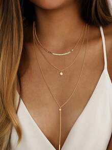 17KM 1pc Fashionable Minimalist Snake Bone Chain Multilayer Necklace, Suitable For Vacation, Party, Date, Daily Wear