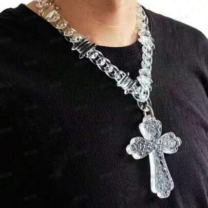 قلادة رجالية عصرية بقلادة صليب من الأكريليك، قلادة بأحدث الأساليب للارتداء اليومي قطعة واحدة