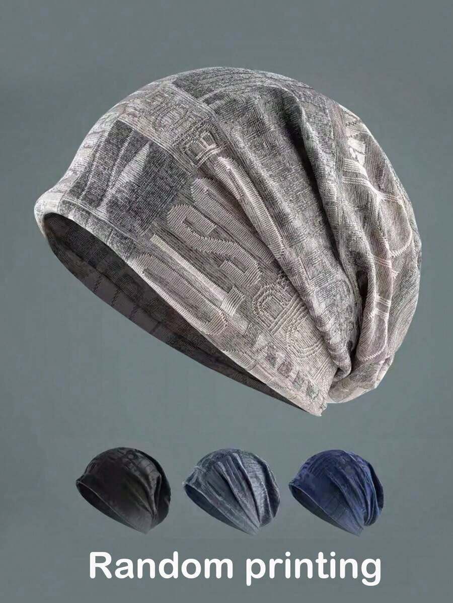 1pc Men's Casual Random Letter Printed Beanie Hat, Breathable Multi-Purpose Design Spring/Summer/Autumn Daily Wear Fall Outfit - 彩色 - 查看 1