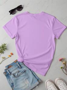 Playera básica mujer dama cuello redondo manga corta estampado GRAFICO DE CRUZ FRUTAS CEREZAS CEREZA FRUIT GRAPHIC CHERRY CHERRIES - Lila Púrpura - Ver 2