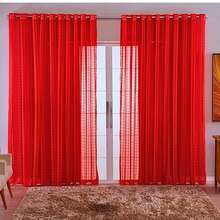 Charm Checkered Voile Living Room Curtain Decoration 4.00x2.80 - 紅色 - 查看 1