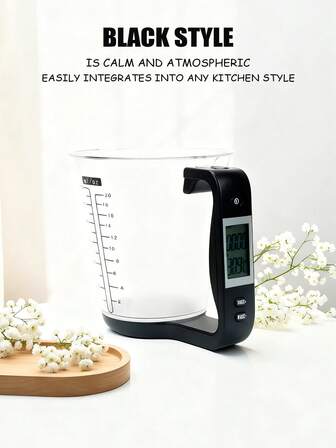  带秤和一键去皮功能的智能量杯 - 600 毫升大容量、多种测量单位、高清 LCD 数字显示屏、耐用的 ABS 厨房量杯带手柄设计，适用于咖啡、茶和汤 - 有多种颜色可供选择（绿色、红色、黑色、白色、粉色）、可调节量杯、电池供电（不含电池）