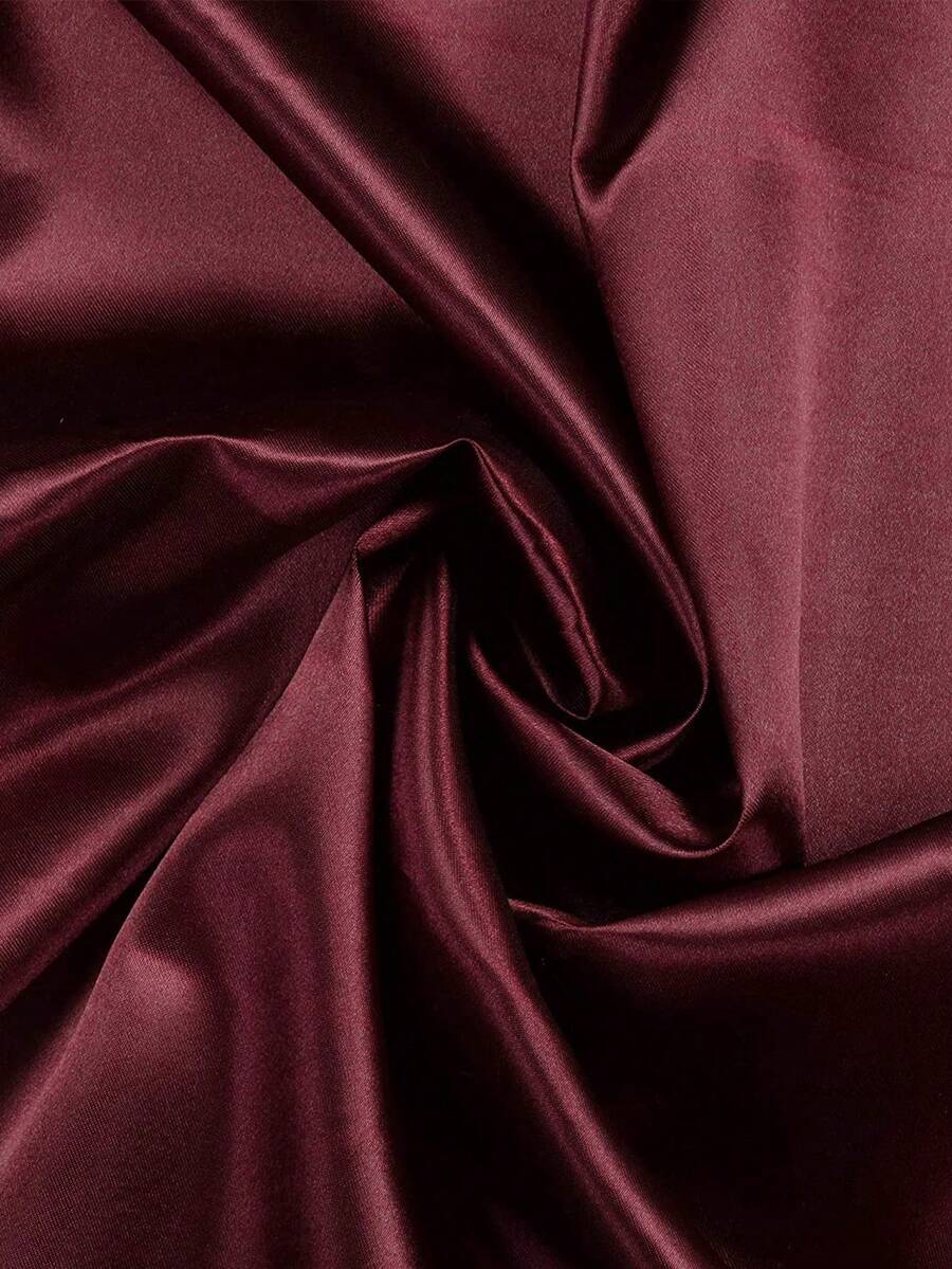 1pc Satin Fabric In Burgundy, Silky Lustrous Pearl Sheen Texture, Suitable For Wedding Party Decor, Chiffon Satin-Like Bridal Gown DIY, Fashion Scarves, Costume Lining, Sewing Backdrop And Arch Decor - Burgundy - View 1