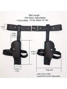1pc Adjustable Western Cowboy Belt With Dual Holsters - Black Faux Leather Waistband, Golden-Tone Buckle & Rivets, Western Accessory For Role-Play, Cosplay, Cowboy Costumes (Holster Belt For Gun Props, No-Wash Care) - A - 查看 2