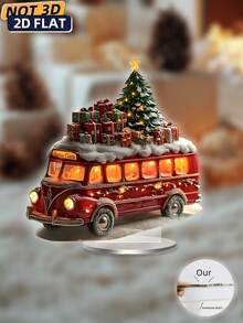 3D Acrylic Rustic Fire Truck No Power Needed Christmas Ornament, Festive Holiday Tabletop Decor For Home & Kitchen Christmas Decorations