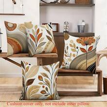 4 piezas de Fundas de almohada de estilo tradicional de poliéster, con estampados florales y bohemios de plantas, impresión de un solo lado, con cremallera, lavables a máquina, fundas de almohada para decoración del hogar