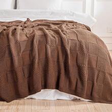 Knit Throw Blanket,Classical Checkered Blanket For Couch,Cozy Warm Knitted Throw Blanket For Bed Sofa Living Room, Decorative Stretched Throw, Lightweigh,50"X 60"Oatmeal - 焦橙色 - 查看 9