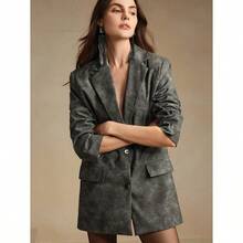 Women's Modern Casual Urban Retro Tie-Dye Washed Vintage High-End Blazer Dress - Xám - Xem 4