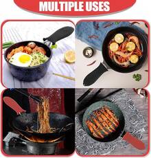 Silicone Cast Iron Handle Covers 4 Pcs - Red & Black Non-Slip Heat Resistant Pot Holder Frying Pans & Cookware Handles - Honeycomb-shaped Red & Black - View 7