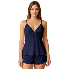 Sexy Doll Shorts Women's Lace Pajamas Without Pads Comfortable - 藏蓝色 - 查看 9