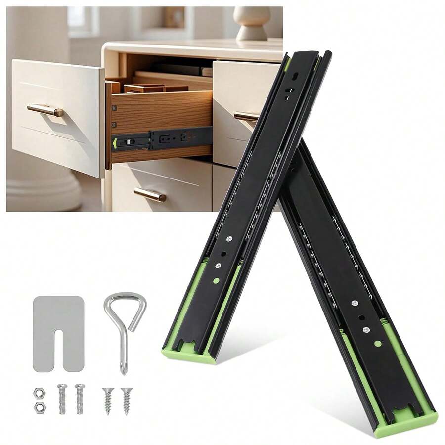 5 Pairs Full Extension Drawer Slides Rails, 12/14/16 Inch Drawer Slides 100LB Capacity, Heavy Duty Full Extension Ball Bearing, Side Mount Drawer Rails, Cabinet Drawer Slides For Dresser, Kitchen, Black-5 Pairs - 5 Pairs Black - View 1