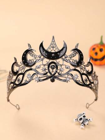 1pc Crown Headpiece With Moon & Stars Design, Rhinestone Decorated Crown, Unisex Costume Headwear For Performance, Wedding, Birthday Party, Formal Occasion, Hair Accessories, Coronas, Tiara