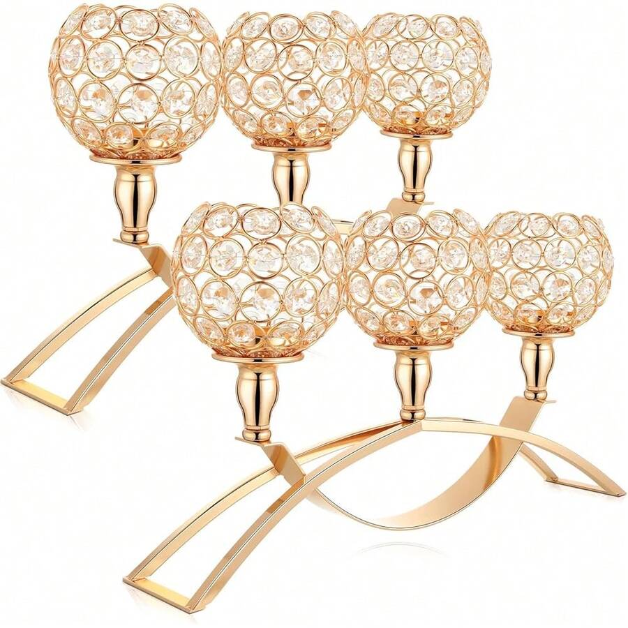 2 Count 3 Arms  Candle Holders 3-Candle Candelabras  Candelabra Stand For Table Centerpiece Dining  Decor Wedding Party()