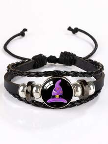 Halloween Gemstone Beaded Metal Bracelet, Handmade Jewelry