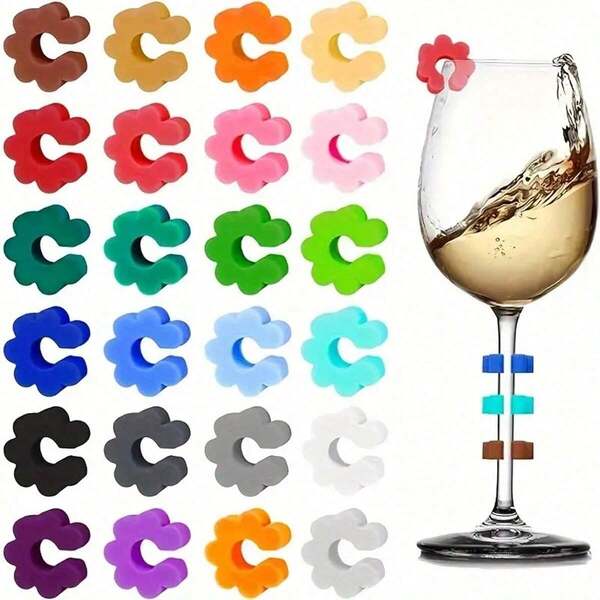 Flower-Shaped Wine Glass Tags, Wine Glass Markers, Cup Markers, Eyeglass Markers, Silicone