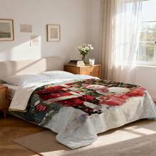 1pc Christmas Santa Claus, Snowman, Reindeer Gift Box Fleece Blanket, Super Soft Flannel Suitable For Bedroom, Living Room, Sofa And Office, Great For Travel And Gifting, Christmas