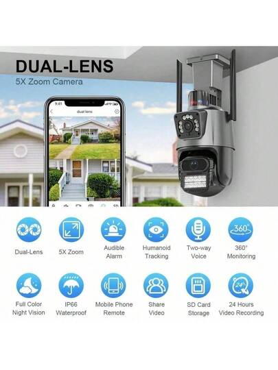 4K 8MP Dual Lens Screen IP Camera Wifi Waterproof IR Night Vision Auto Tracking Surveillance Cameras ICSEE App view 2