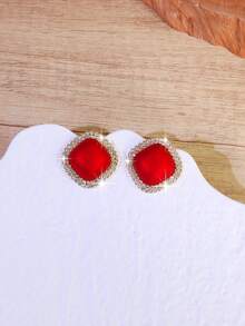 1 对全新水钻红色耳钉，奢华优雅独特魅力耳环，适合女士 - 耳環 - 查看 6