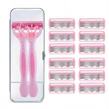 Smooth Glide 6-Layer Stainless Steel Razor For Women - Portable, Fragrance-Free Body Hair Removal Tool With Flexible Head,With Storage Box - Pink - View 17