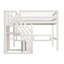 Letto in legno massello 90x200 con scala e contenitore, letto matrimoniale, letto per ragazzi, struttura in legno massello, versione alta