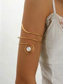 1pc Elegant Summer Gold Spiral Geometric Turquoise Armband, Adjustable Bracelet Suitable For Party, Banquet, Girlfriend Gift, Date Accessory