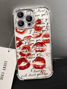 Red Kiss Pattern Compatible With Apple Phone 16/15/14/13/12/11/17/ProMax/Pro/Plus/Xs Max/XS/X,Lens Protection Transparent Soft Shell Drop Proof Phone - Silver - View 4
