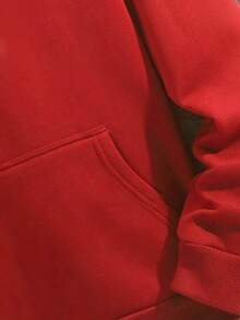 K-GLORY Men's Casual Versatile Healing Warm Slogan Print Kangaroo Pocket Hoodie Sweatshirt, Suitable For Couples, Autumn/Winter - Red - View 9