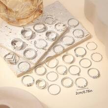 30pcs Geometric Creative Ring Set, Asymmetrical Design Rings For Women, Suitable For Weddings, Parties, Music Festivals, Holidays